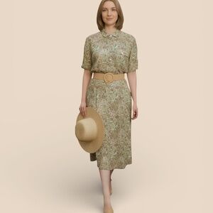 Liz Claiborne LizSport Paisley Botanical Blouse Midi Skirt 1X